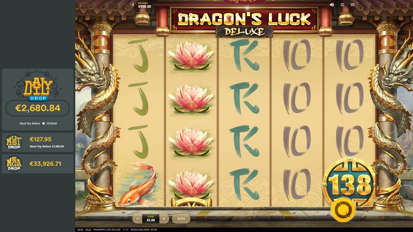 Interfaz de tragamonedas Dragons Luck Deluxe